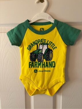John Deere Yellow & Green Baby Onesie with Tractor Graphic